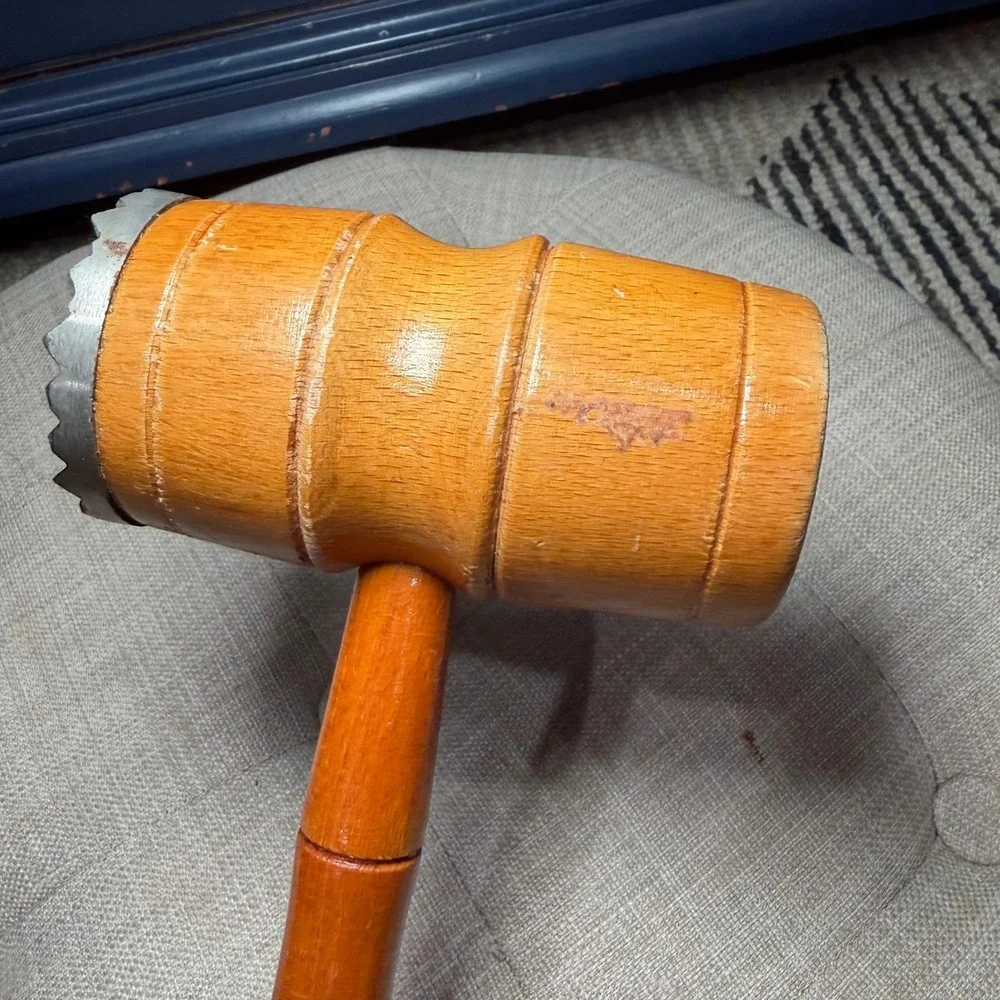 Vintage Dual Face Meat Tenderizer Mallet‎ Wood Handle Farmhouse Kitchen Tool
